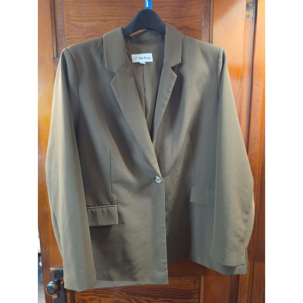 Title The Drop Women’s 2X Chocolate Brown Oversized Blazer Single Button Longlin
